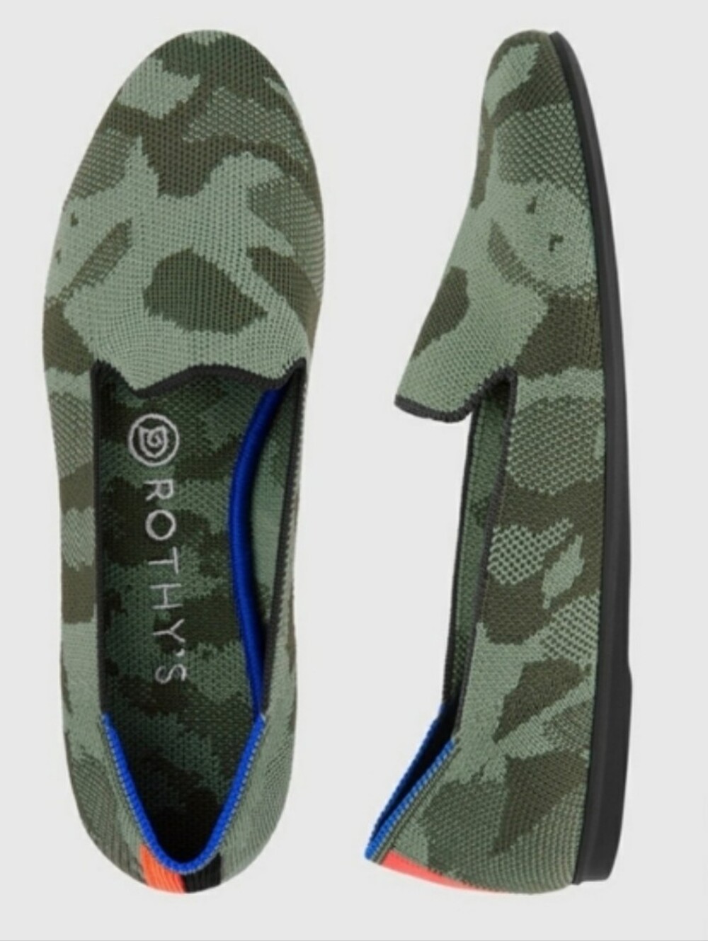 Rothys The Loafer Green Camo Knit Slip-On Flats